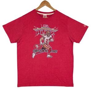 HOMAGE NFL BLITZ SF NINERS CHRISTIAN McCAFFREY TEE – SIZE L – RED – STREATWEAR